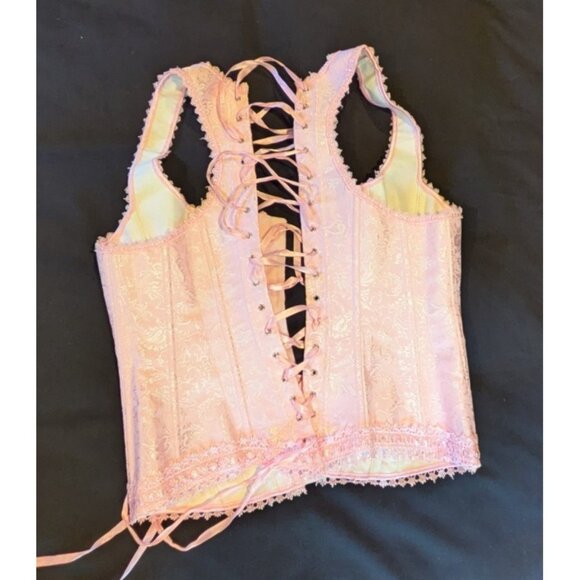 iCollection Pink Jacquard Corset Bustier with Boning Lace Up Back Size 40 - Picture 8 of 11